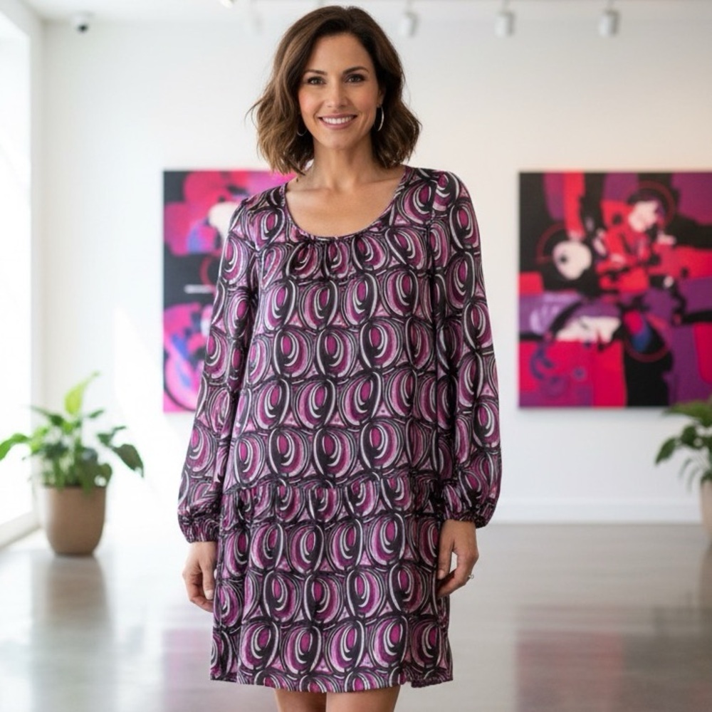 Suzi Chin Maggy Boutique Pink Black Geometric Shift Dress‎ Sz 10